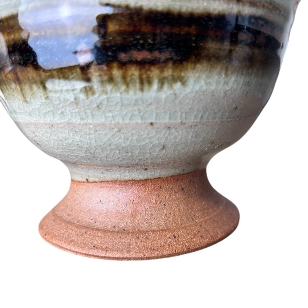 Handcrafted artisan pottery footed bowl, glazed earthy tones Cottagecore Scandi - Picture 2 of 8